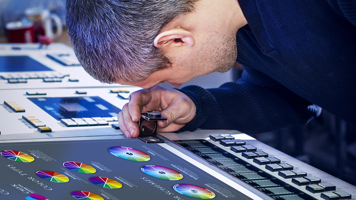 SAM Graphics Engineer colour calibrating a printer